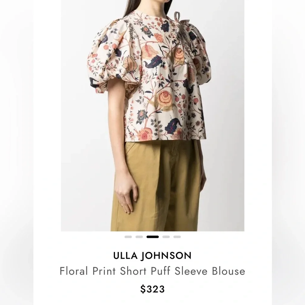 ULLA JOHNSON 100% Cotton Short Puff Sleeve Elise Hibiscus Floral Blouse 6 $495 - Picture 14 of 16